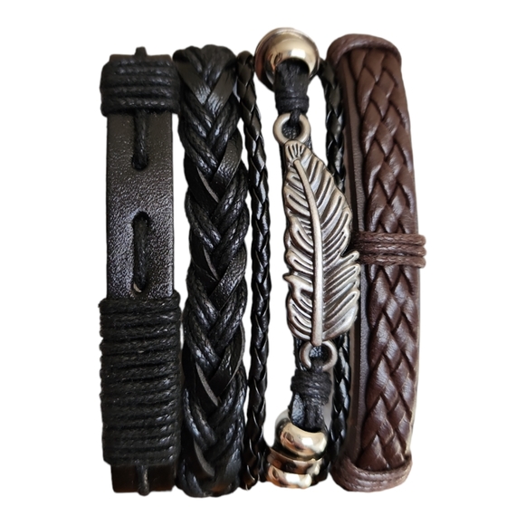 Unisex Leather Bracelet 4 Piece Set - Picture 2 of 9